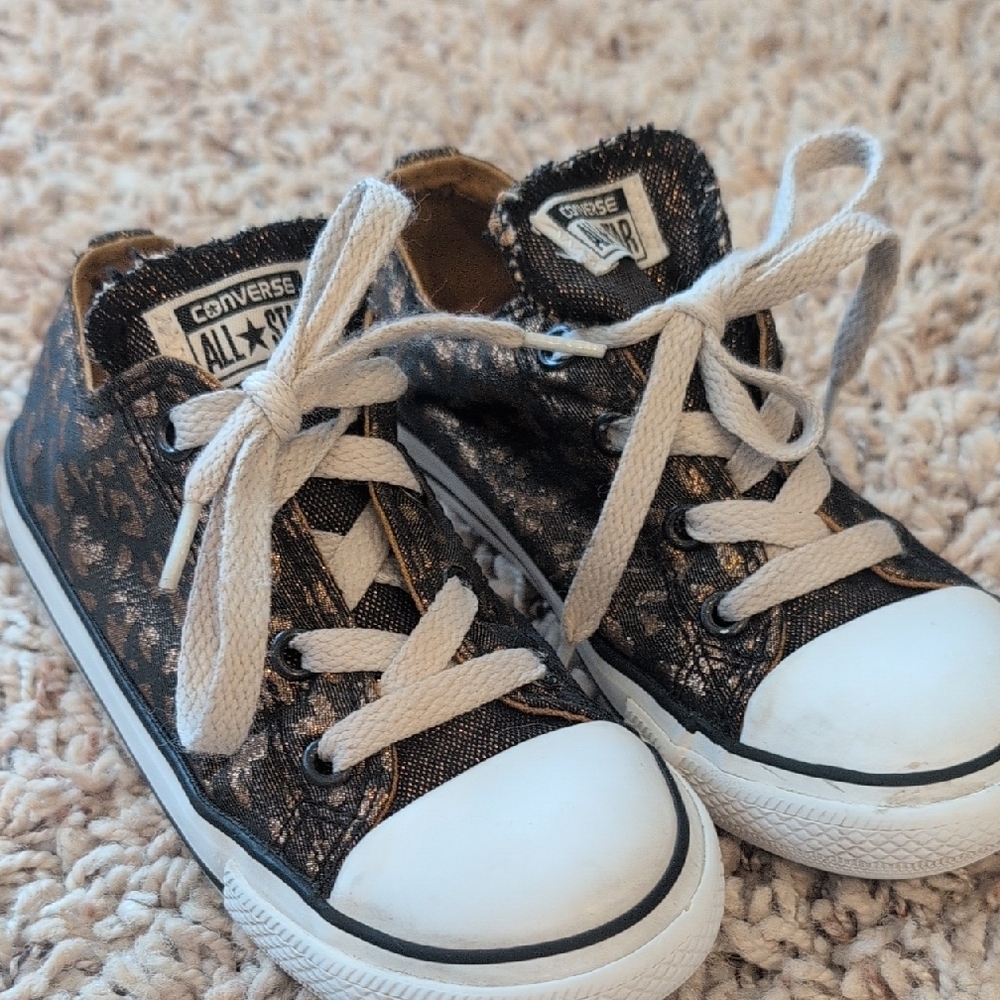 Converse Toddler Black and Gold Cheetah Print Sneakers